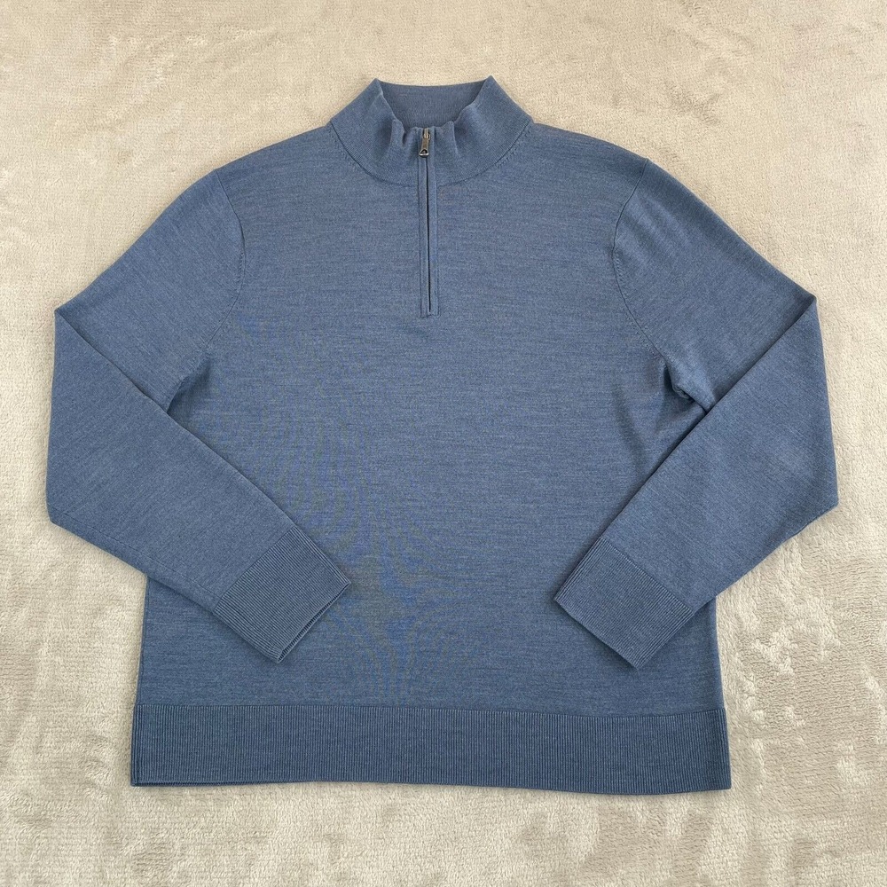 Brooks‎ Brothers Tech 1/4 Zip Sweater Men Large Blue Merino Wool Designer NWOT